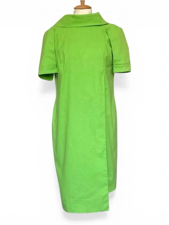 Handmade Architectural Lime Green Cotton Shift Dress - Avant Garde Mini - Picture 4 of 12